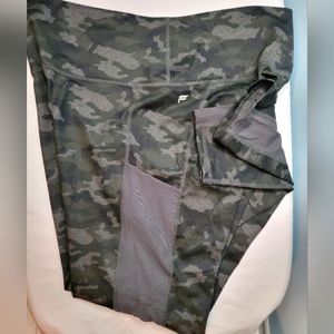 Fabletics XL Powerhold Leggings Sheer Side Panel Camo Gray
